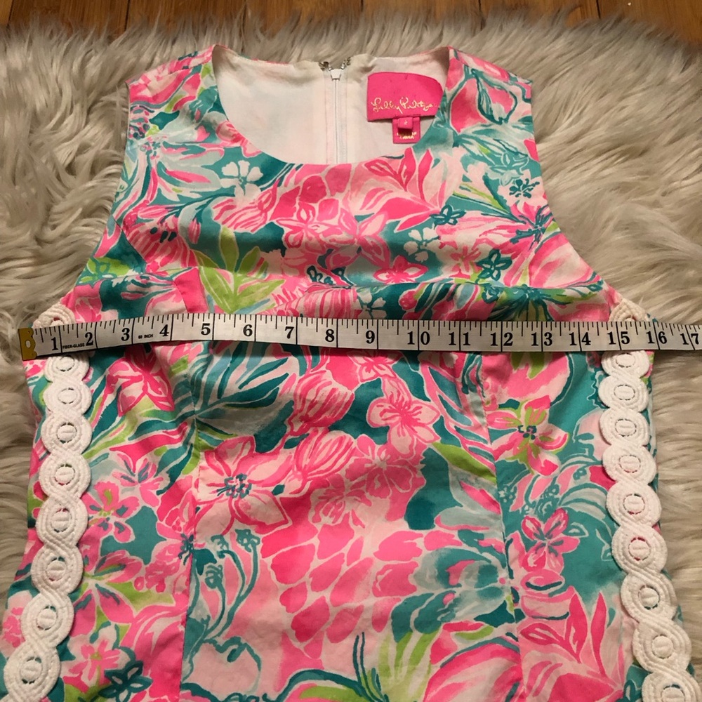 Lilly Putlizer Floral Crochet Bow Tie Pink Multicolor Sleeveless Sheath Dress 2 - Picture 9 of 11